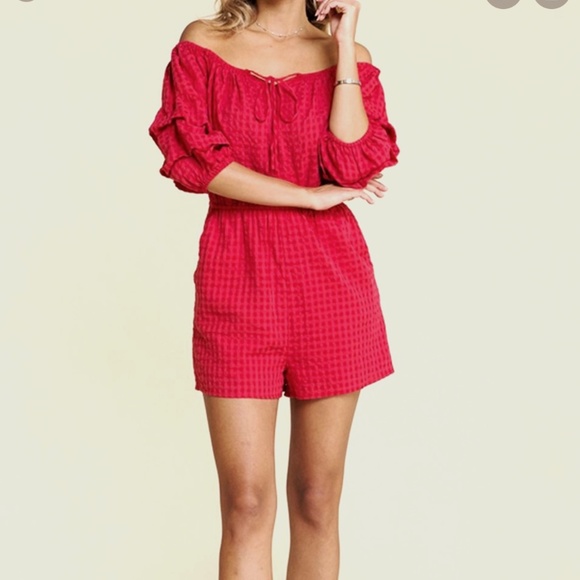 BaeVely Pants - BaeVely Gingham Off Shoulder Romper Medium